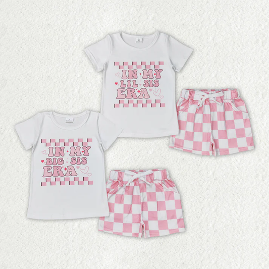 RTS NO MOQ Baby Girls Sister Era Sibling Top Pockets Summer Clothes Sets big sis match outifts
