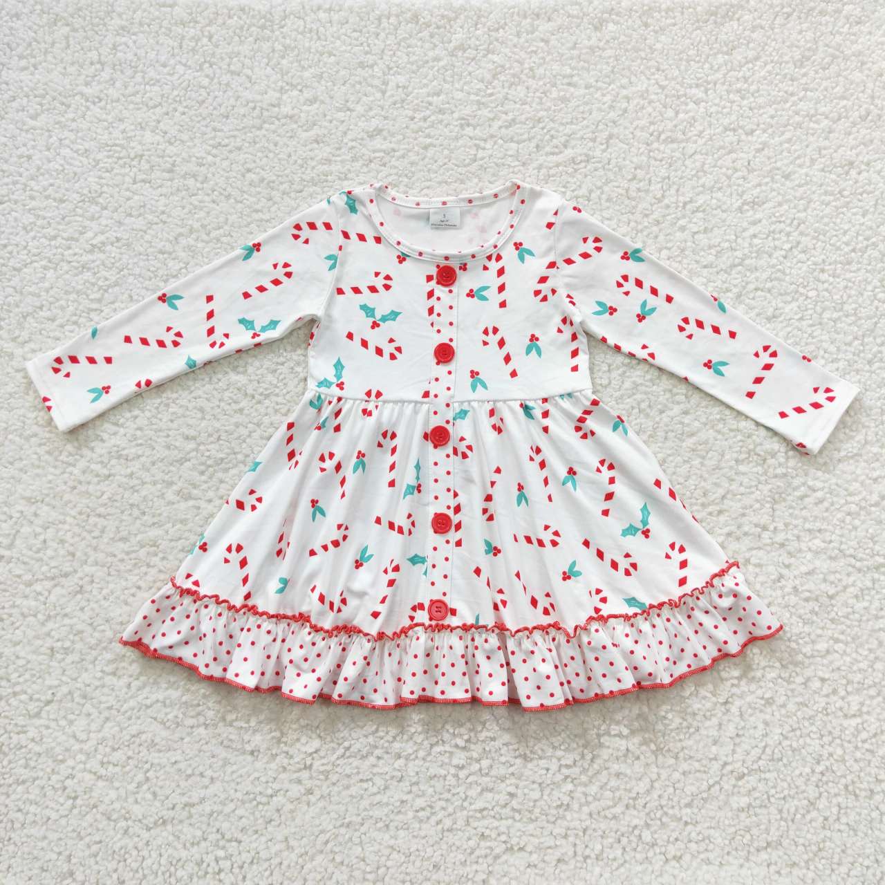 GLD0268 Candy Cane Red and White Lace Long Sleeve Dress