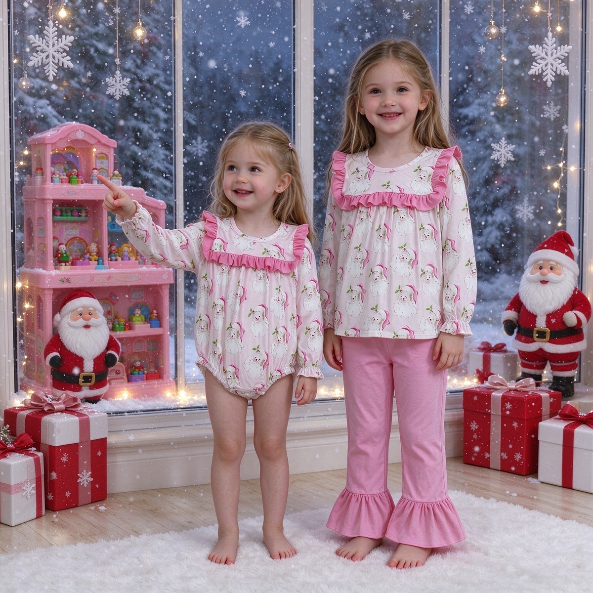 RTS Sibling baby girls clothes Christmas long Sleeve pants sets and rompers