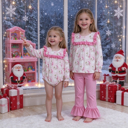 RTS Sibling baby girls clothes Christmas long Sleeve pants sets and rompers