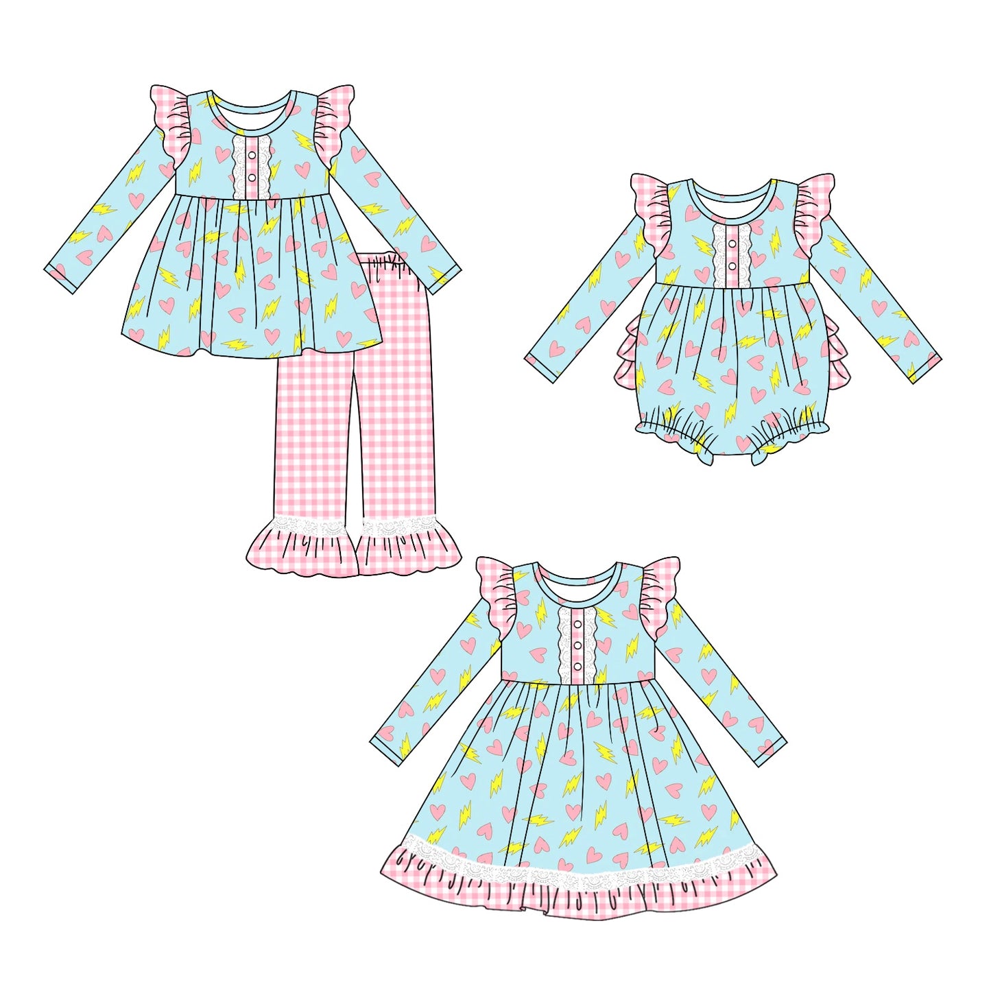 11.13 custom each style moq 5eta 4-6week Sibling Sister love baby girl sets and dress and rompers match family design