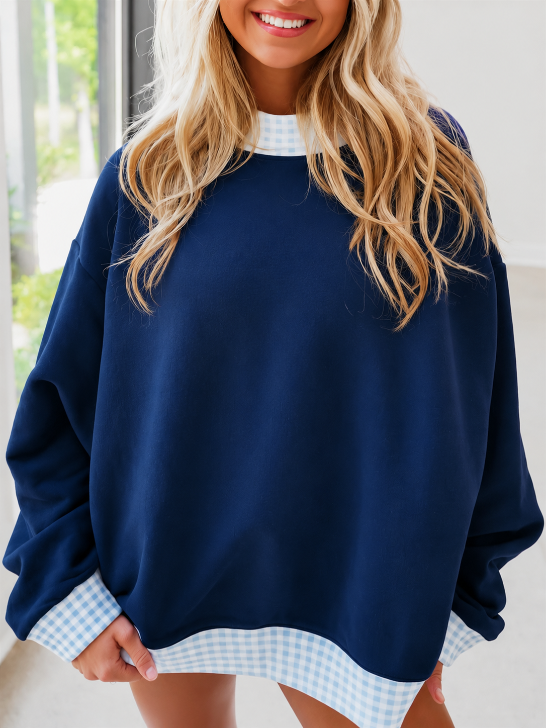 (Preorder new) No moq Kids And Adult Navy Blue Long Sleeve Crew Neck Casual Top