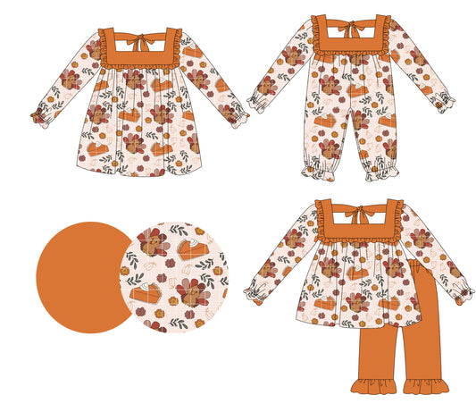 25.6.18 custom each style moq 5eta 4-6week Sibling Sisters turkey baby girl long sleeve pants sets and dress and rompers match family design