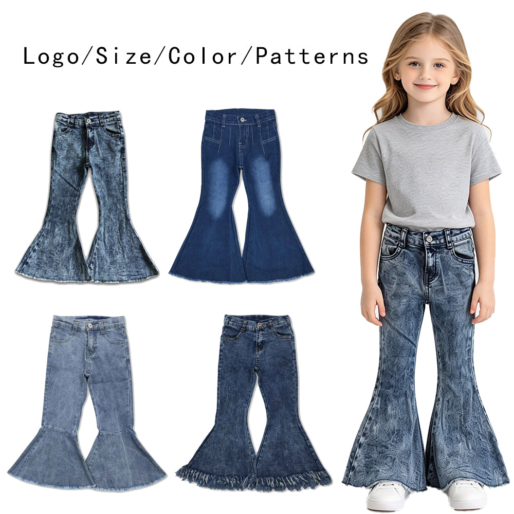 RTS NO MOQ Sibling Denim Baby Girls Denim Bell Bottom Flare Jeans