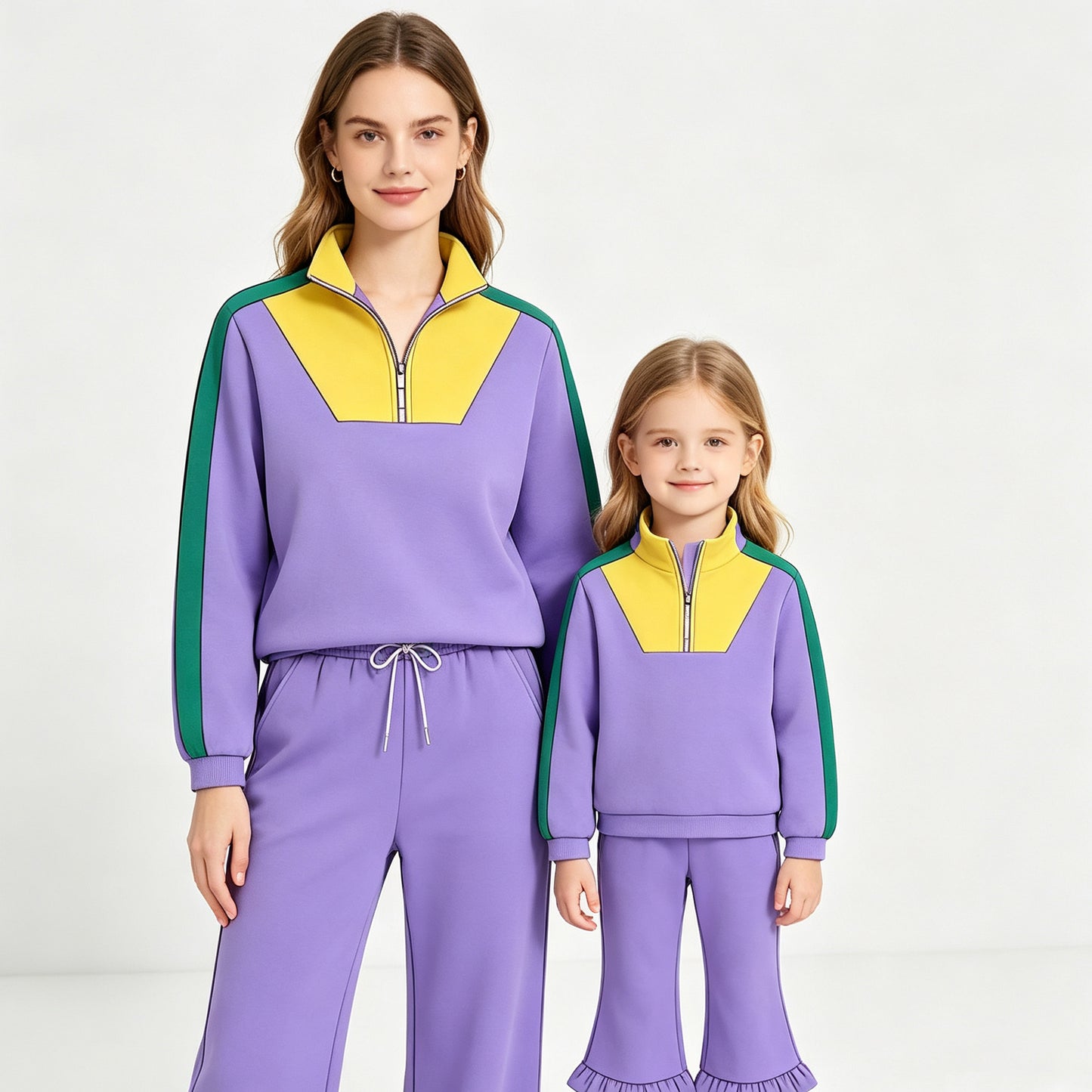 (Preorder new) No moq GLP3828 Yoga Baby Girls Purple Long Sleeve Zip Pullover Pockets Pant Holiday Set