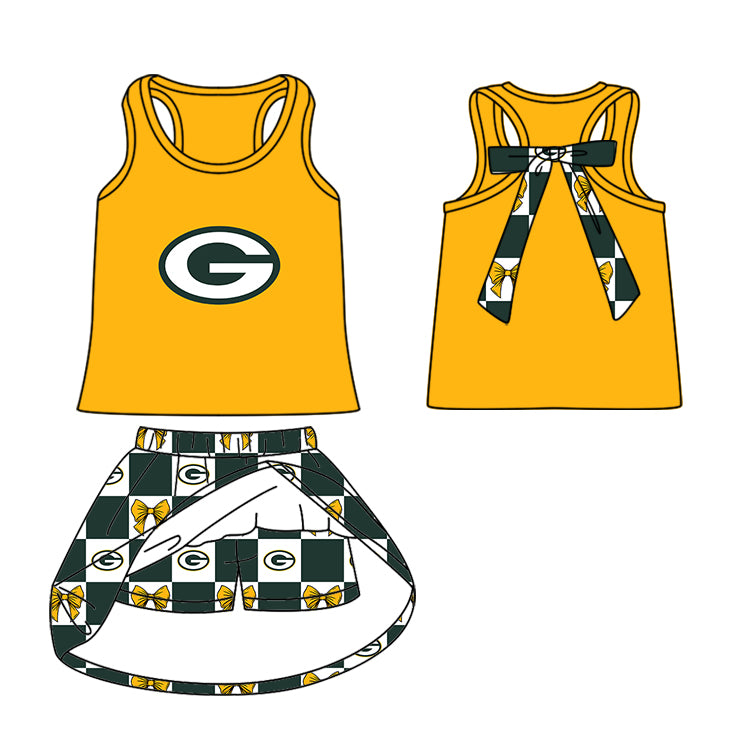 Custom moq 5 mix size milk silk summer teams Baby Girl Sleeveless Top Skirts Set Dress And Shorts Yoga Green Checked Outfit Boy's Checked Short-Sleeved Polo Shirt And Romper