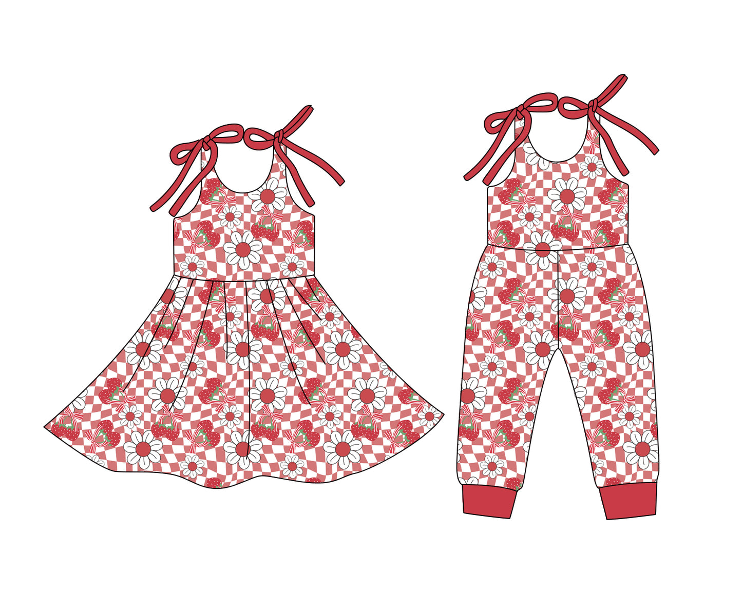 25.12.27 custom each style moq 5 eta 6-8week Sibling Sister strawberry floral baby short sleeve romper and dress match design