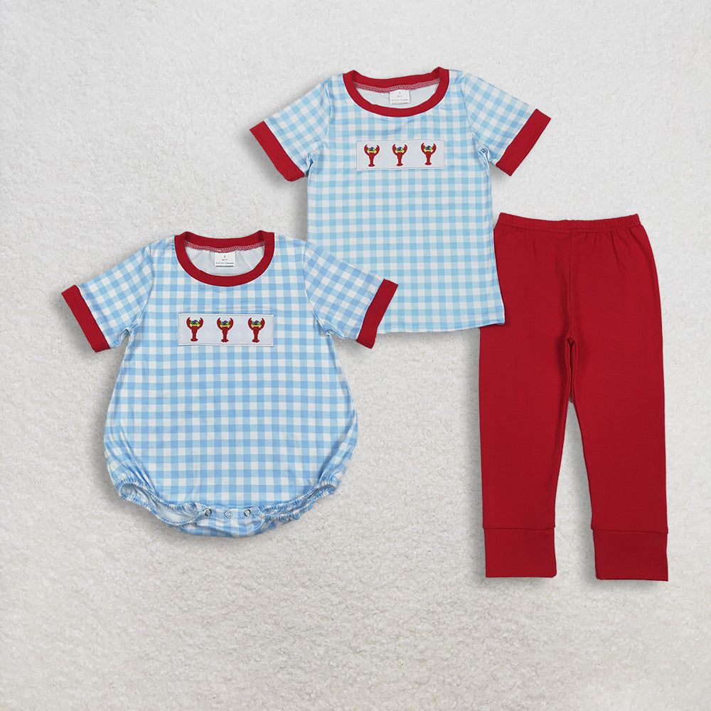 RTS NO MOQ Sibling baby boy clothes embroidery mardi gras short sleeve pants sets and romper