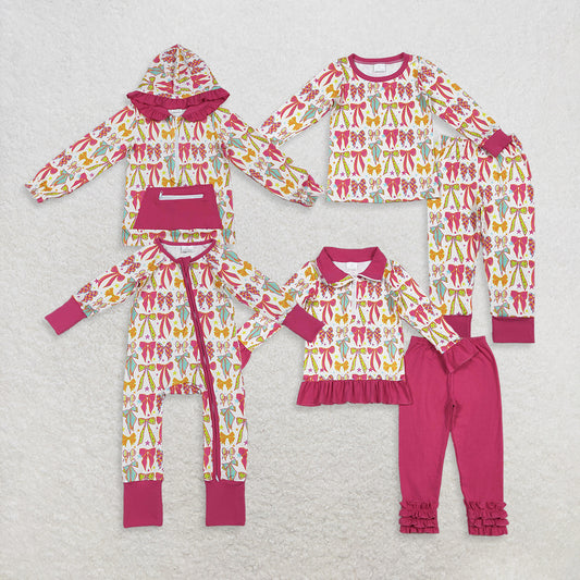 RTS NO MOQ Sibling Baby girls clothes bow long-sleeved trousers suit & rompers and top
