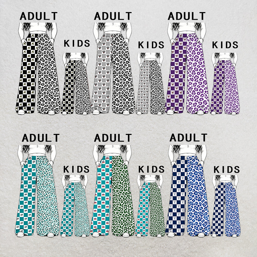 custom moq 5 mix size MSD072204 Kids And Adult Leopard Plaid Patchwork Long Trousers Casual Team Bottoms