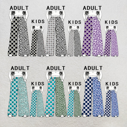 custom moq 5 mix size MSD072204 Kids And Adult Leopard Plaid Patchwork Long Trousers Casual Team Bottoms