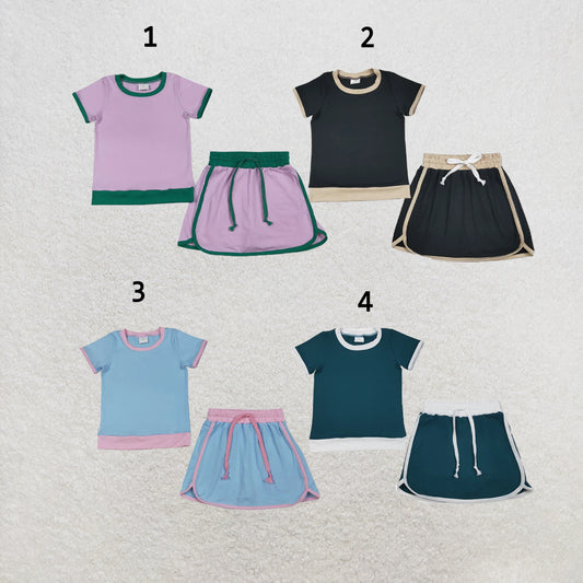 RTS NO MOQ Sibling cotton Short Sleeve Top Skirt Shorts for Summer Casual Wear Cotton Set