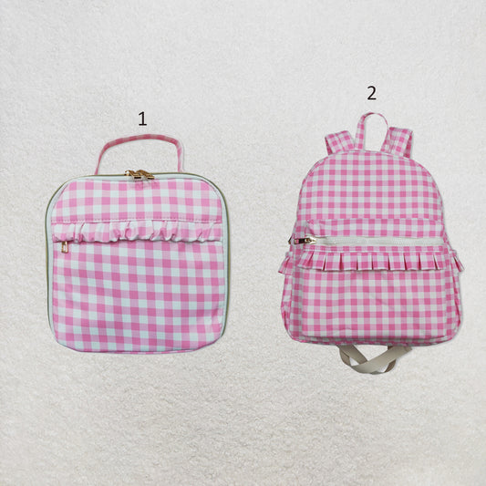 RTS NO MOQ Sibling Bags Cute Clothes Baby Kids Pink Checkered Backpacks Bags Boxes