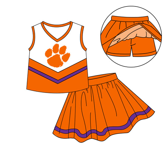 Custom moq 5 each style eta 6-7weeks baby girl clothes team orange sleeveless skirts sets-25.8.27