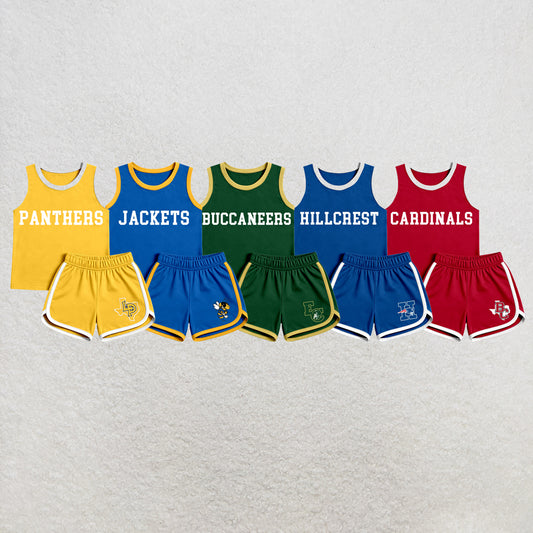 custom moq 5 mix size  XY072204 Baby Kids Sleeveless Letter Printed Top Shorts Team Set