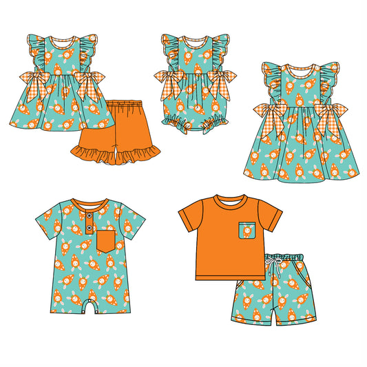 25.12.5 custom each style moq 5 eta 6-8week Sibling Sister bunny baby short sleeve shorts sets 2 and romper 2 and dress match design