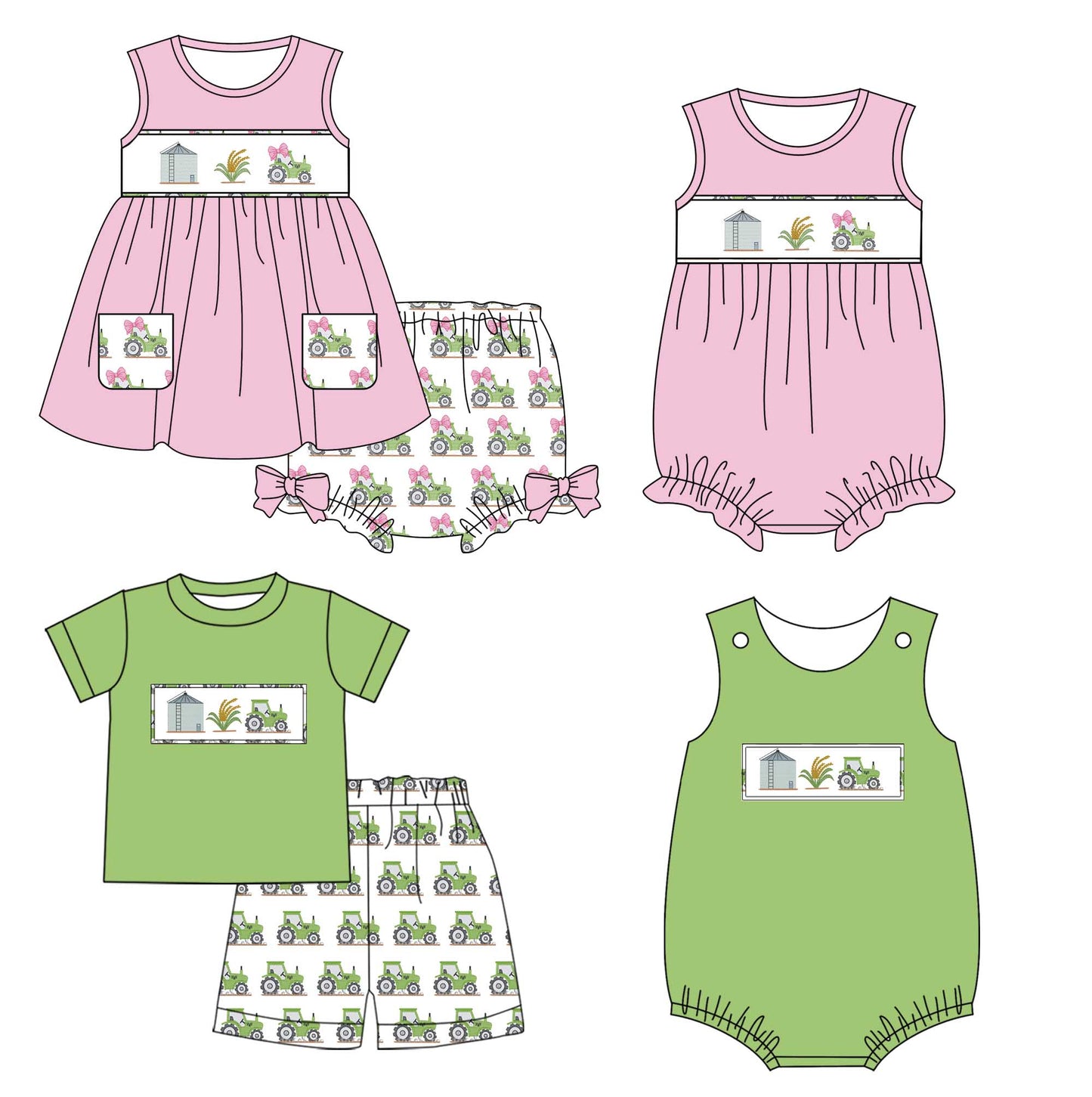 11.1 custom each style moq 5eta 4-6week Sibling Sister Sightseeing bus baby girl short sleeve shorts sets and briefs sets 2 and girls romper and boy romper match design