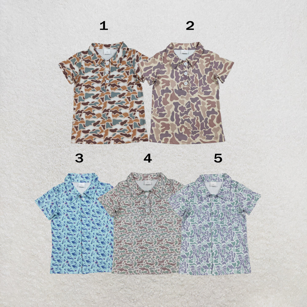 RTS NO MOQ Sibling milk silk Baby Boys Short Sleeve Camo Button Polo Shirts Casual Top
