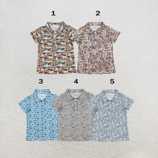RTS NO MOQ Sibling milk silk Baby Boys Short Sleeve Camo Button Polo Shirts Casual Top