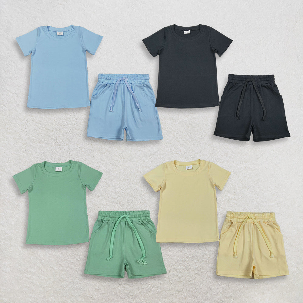 RTS NO MOQ Sibling Baby Boys Short Sleeve Shirt Top with Pockets And Shorts Clothing Set Outfit