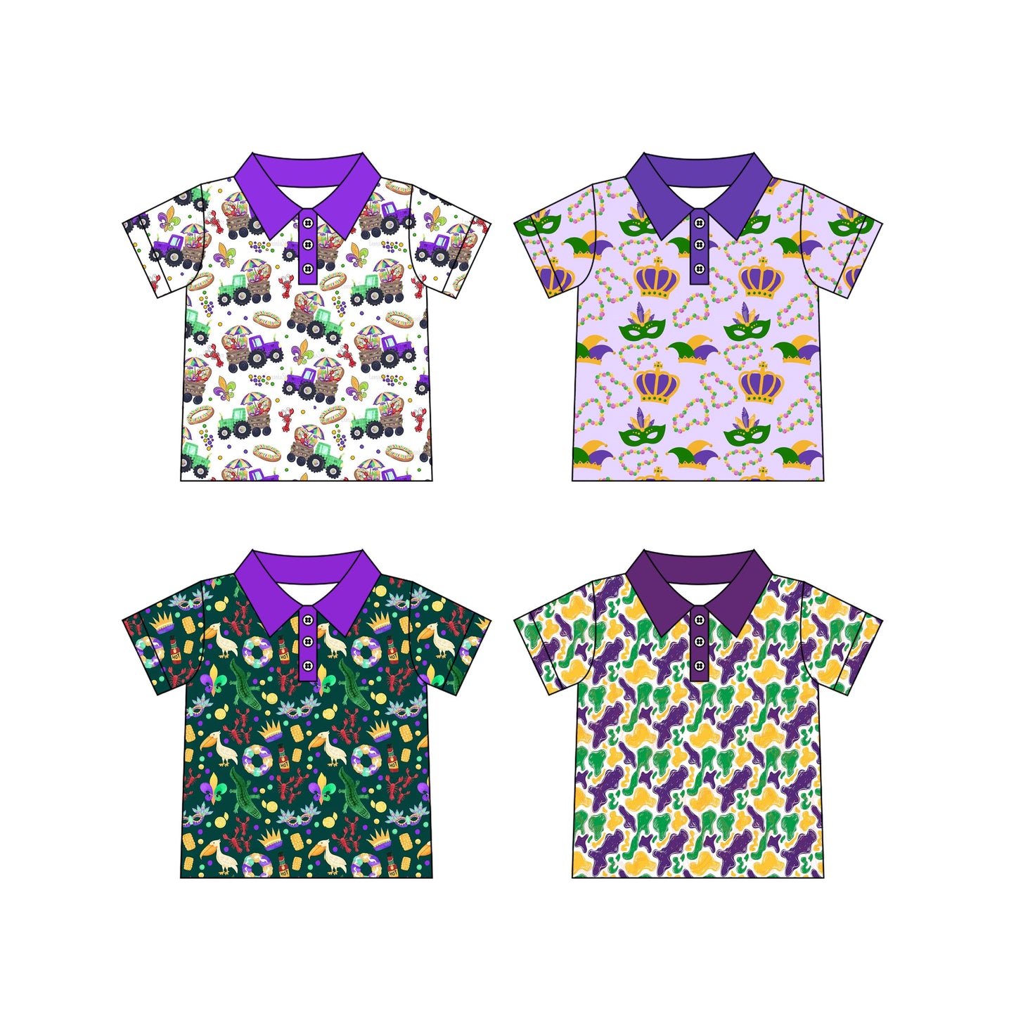 (Preorder new) No moq Polos For Kids Boys Print Short Sleeve Polo Shirt Purple Collar Holiday Casual Top