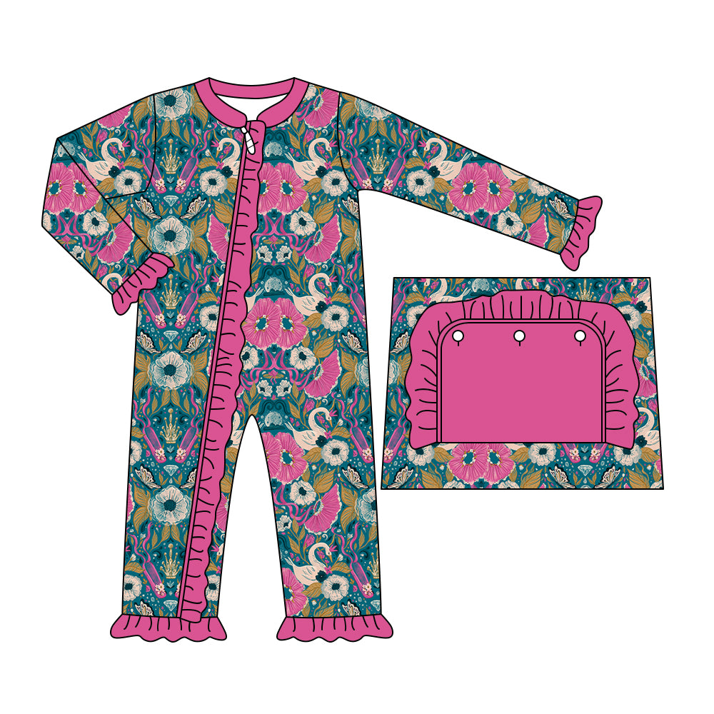 6.8 custom each style moq 5eta 4-6week Sibling Sister floral purple baby girls pajamas sets and dress and baby romper match family design