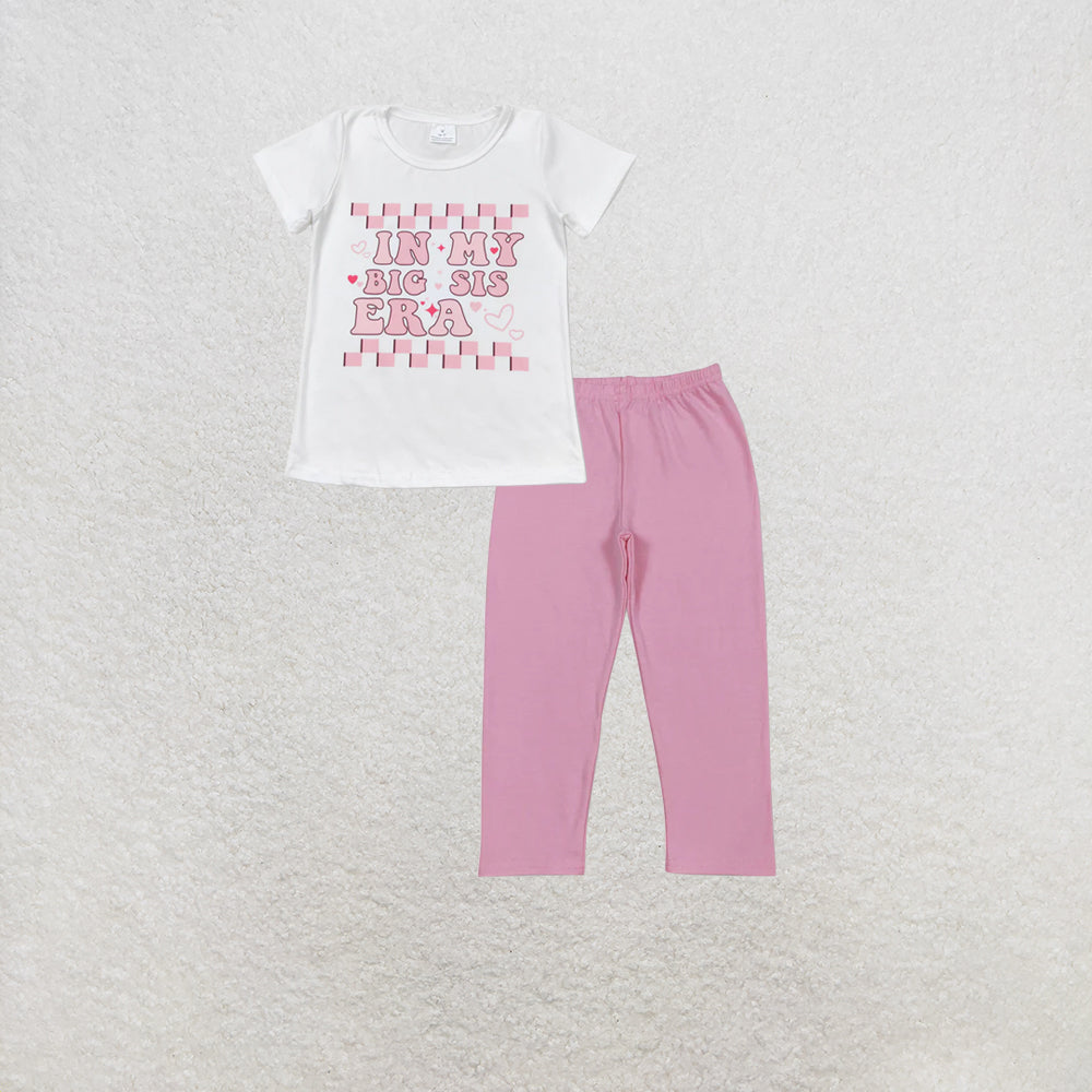 RTS NO MOQ milk silk GT0556+P0821 Baby Girls In My Big Sis Era Short Sleeve Tee Shirts Tops Pant Set