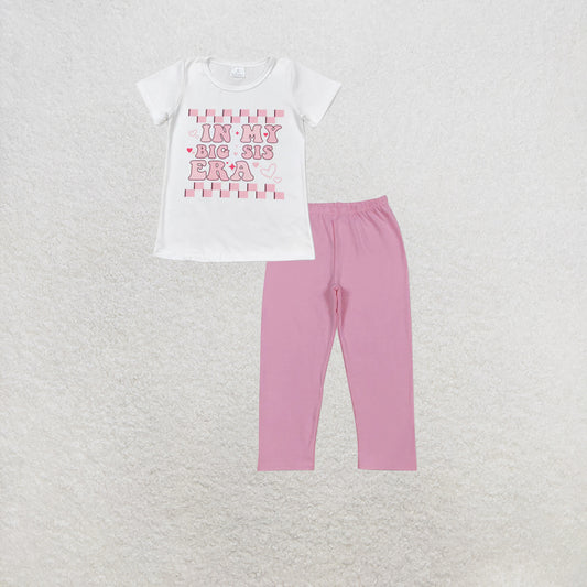 RTS NO MOQ milk silk GT0556+P0821 Baby Girls In My Big Sis Era Short Sleeve Tee Shirts Tops Pant Set