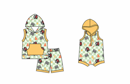 4.9 custom each style moq 5eta 4-6week Sibling Sister baby boy hooded short sleeve shorts sets and romper match design