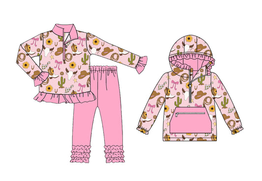 25.9.8 custom each style moq 5eta 4-6week Sibling Sisters cow head bow catcus baby girl long sleeve pants sets and top match family design