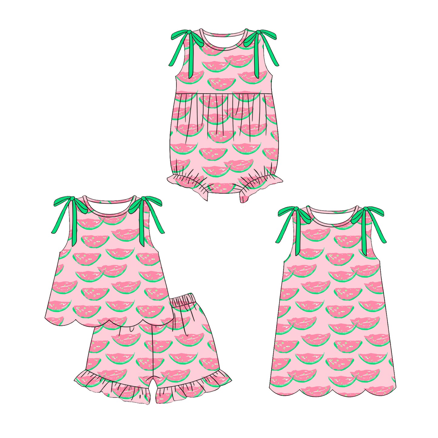3.25 Custom moq 5 mix size Sibling Cute Clothes Baby Girl's Pink Strap Top And Pink Short Set Matching Romper Dress for Summer