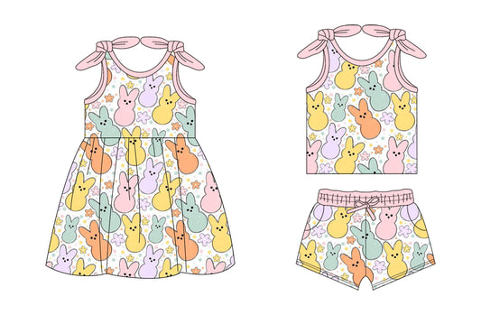26.1.14 custom each style moq 5 eta 6-8week Sibling Sister bunny floral baby short sleeve shorts sets and dress match design