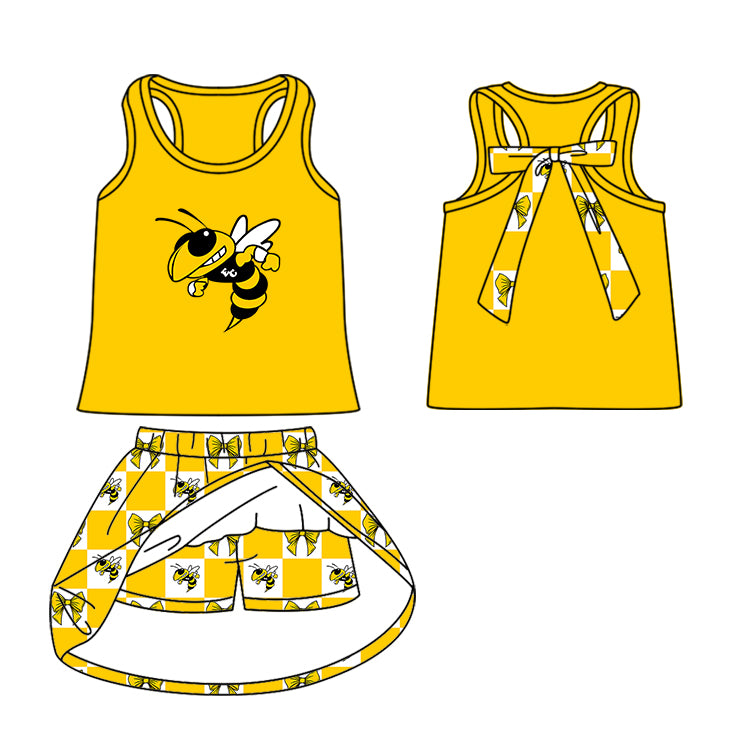 Custom moq 5 mix size milk silk summer teams Baby Girl Yellow Sleeveless Top Skirts Set Dress And Shorts Yoga Checked Outfit Boy's Checked Short-Sleeved Polo Shirt And Romper