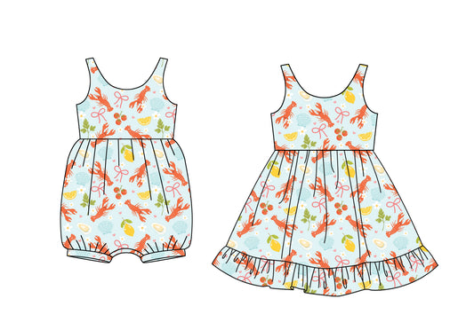 25.12.17 custom each style moq 5 eta 6-8week Sibling Sister lobster bow baby short sleeve romper and dress match design