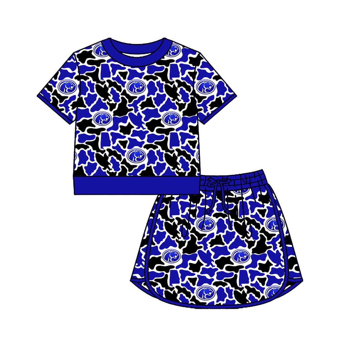 Custom moq 5 mix size summer teams Baby Girls Summer Casual Camouflage Short Sleeve Top And Skirt Outfit