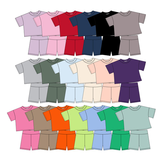 (Pre Order) No moq cotton Baby Girls Cute Solid Color Short Sleeve Shorts Summer Outfit