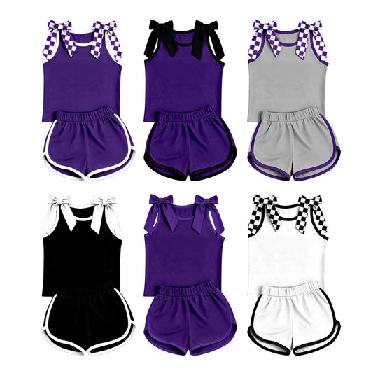 (Preorder new) No moq Baby Girls Bow Print Sleeveless Tank Top And Shorts Two Piece Matching Clothes Sets