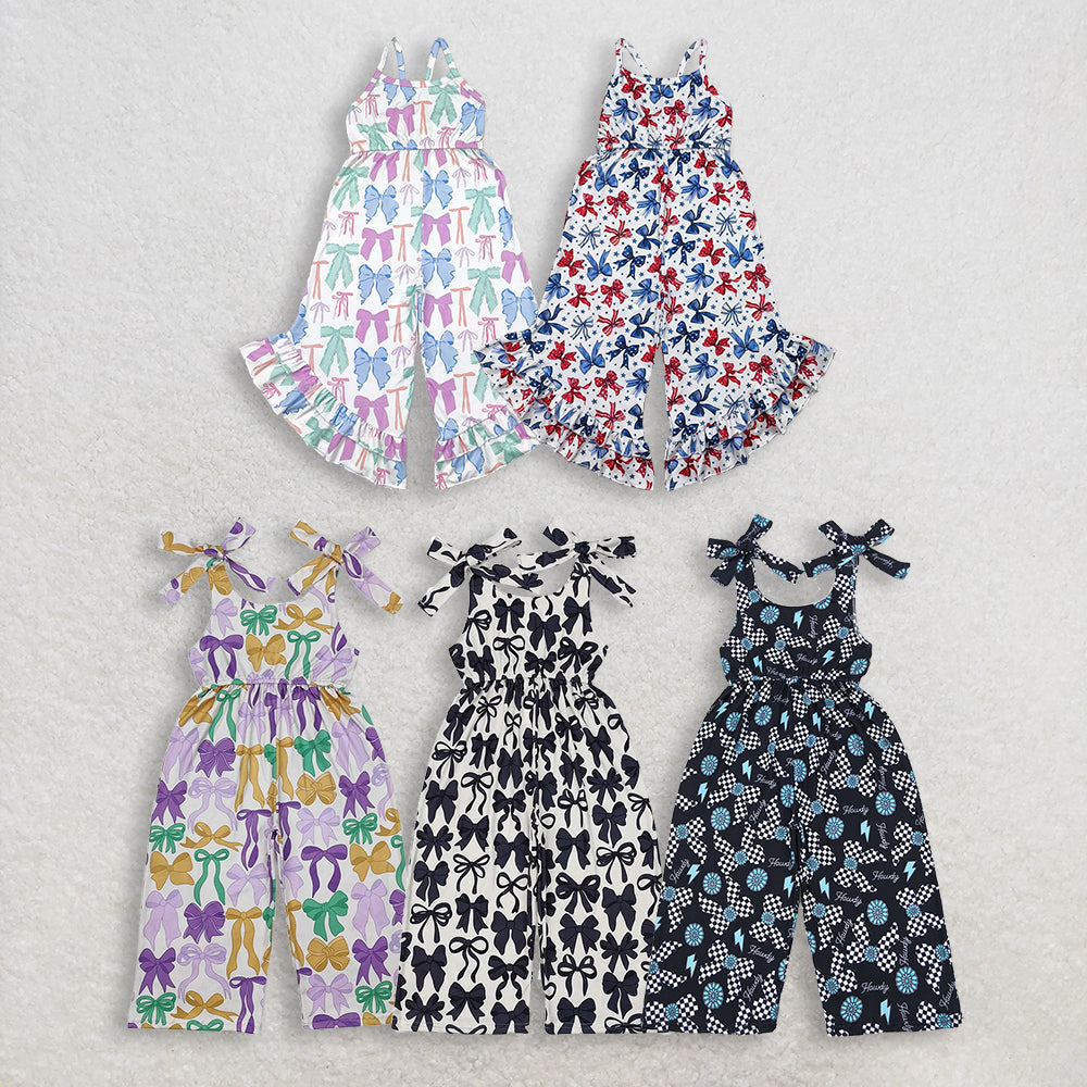 RTS NO MOQ Sibling Baby Girls Cute Bow Strap Jumpsuits Comfortable Pants Outfit for Little Girls Fashionable Infant Clothing