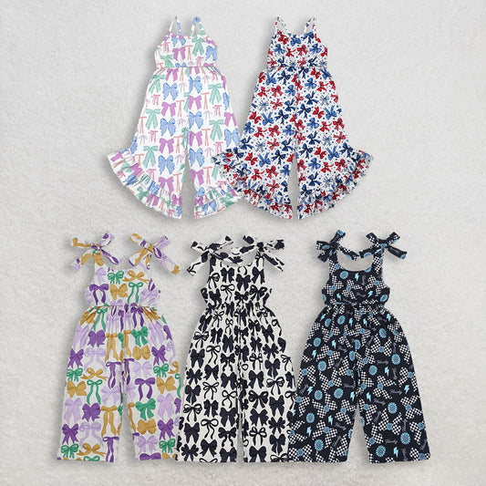 RTS NO MOQ Sibling Baby Girls Cute Bow Strap Jumpsuits Comfortable Pants Outfit for Little Girls Fashionable Infant Clothing