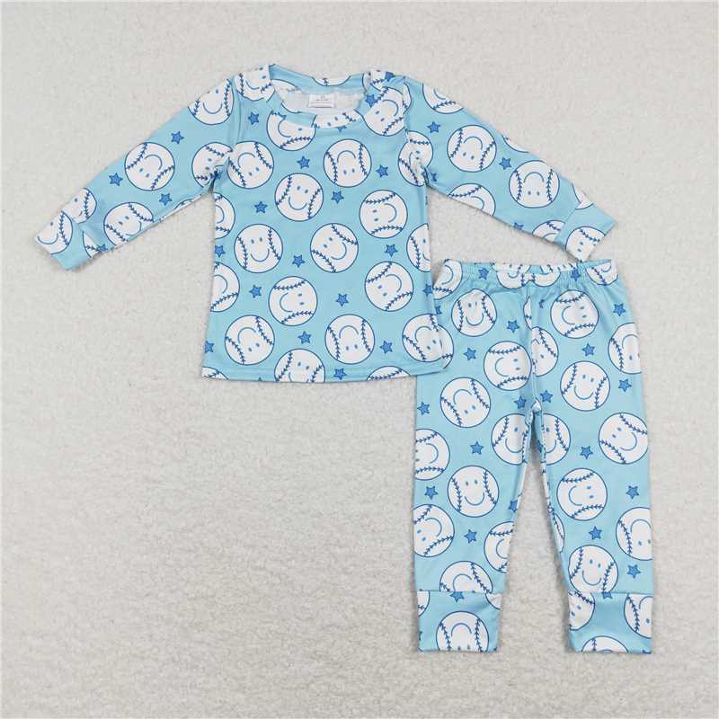 Baby boys baseball print blue Sibling Sister Clothes Sets