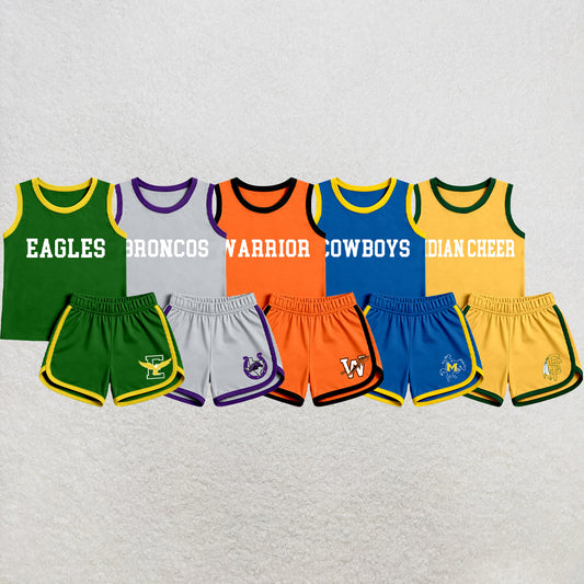 custom moq 5 mix size  XY072104 Baby Kids Sleeveless Letter Printed Tank Top Shorts Team Set