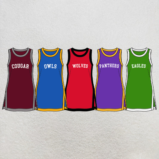 custom moq 5 mix size XY071504 Baby Girls Letter Printed Summer Sleeveless Knee Length Team Dress