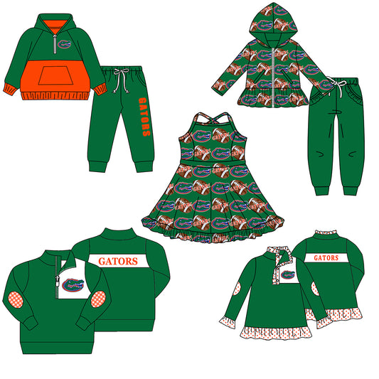Custom moq 5 mix size milk silk summer teams baby girls clothes green hooded long sleeve pants sets and boy sets and dress and tops 2-25.8.19