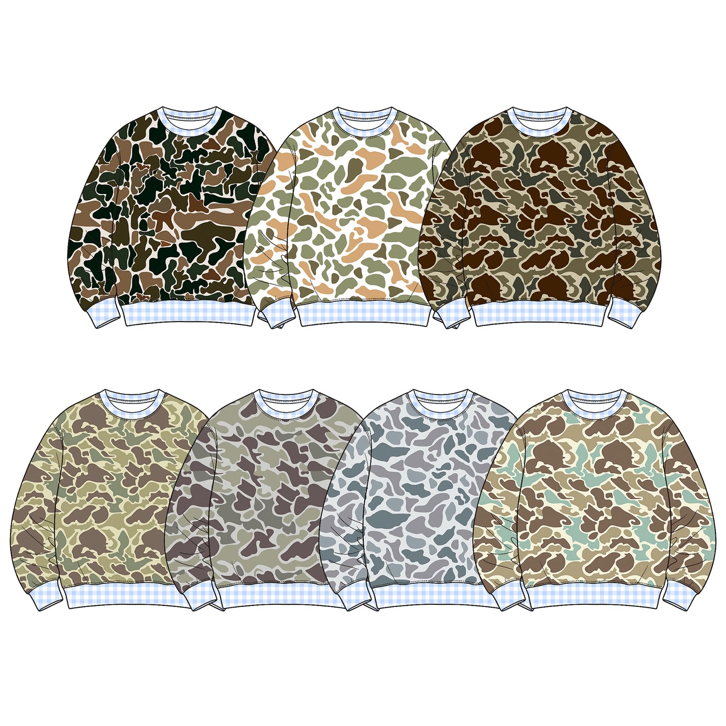 (Preorder new) No moq Baby Girls Boys High Neck Long Sleeve Camo T‑shirts Top Spring Fall Casual Pullover Tees