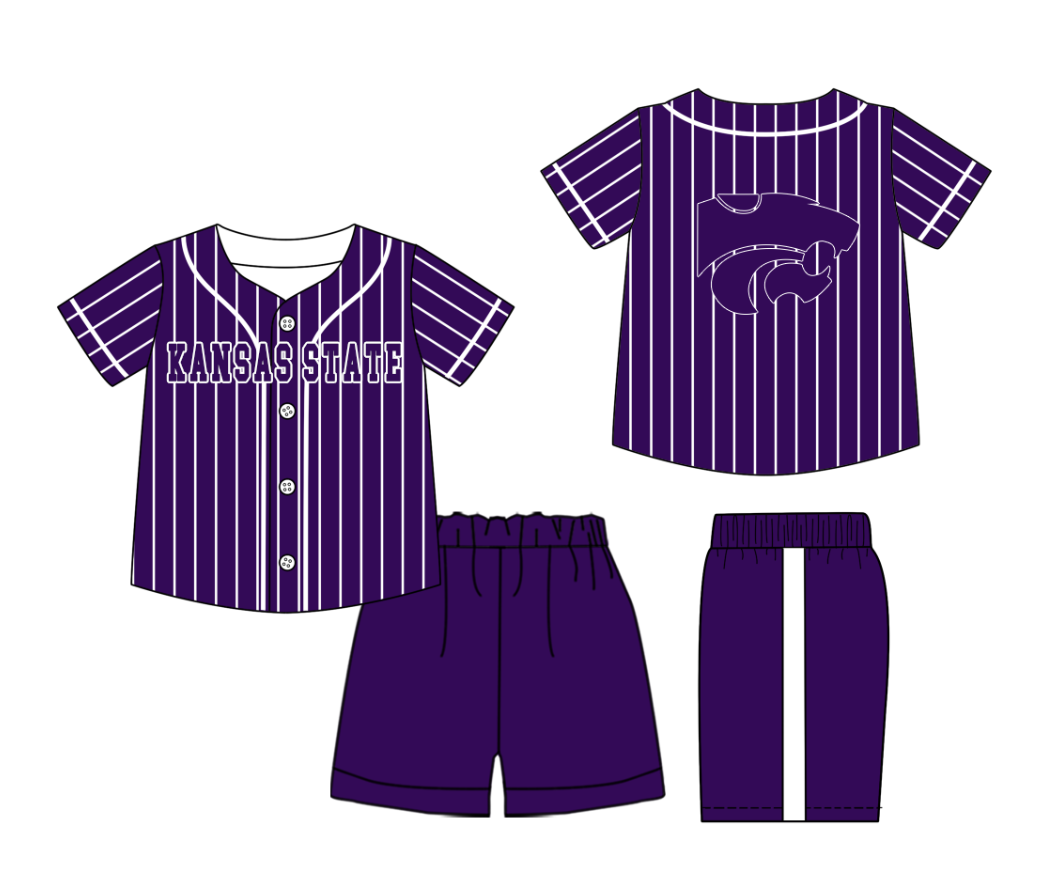 Custom moq 3 or 5 mix size milk silk summer teams baby boy clothes purple short sleeve shorts sets-26.1.20