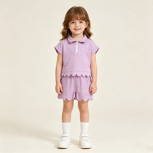 RTS NO MOQ cotton GSSO3378 Baby Girls Pink Zipper Pullover Checked Scallop Pocket Clothes Set