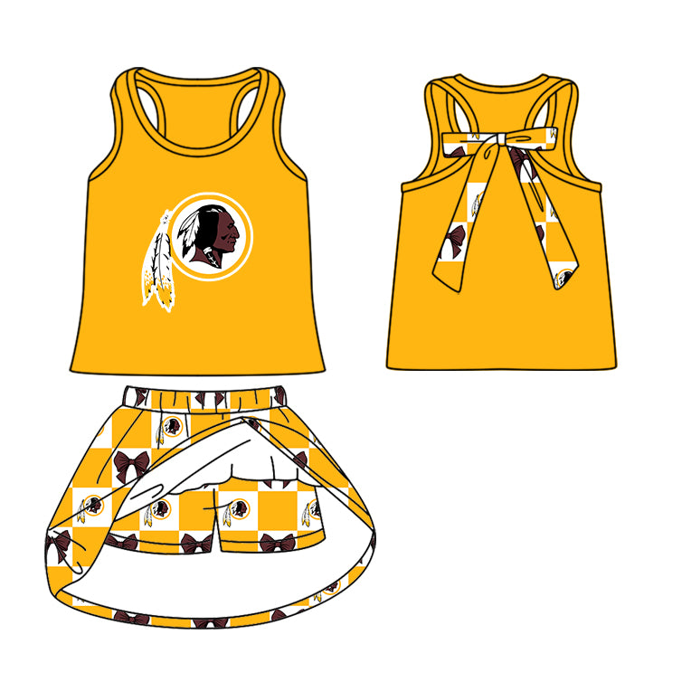 Custom moq 5 mix size milk silk summer teams Yellow Checked Baby Girl Sleeveless Top Skirt Short Set Dress And Shorts Yoga Outfit Boy's Top Shorts Set Romper