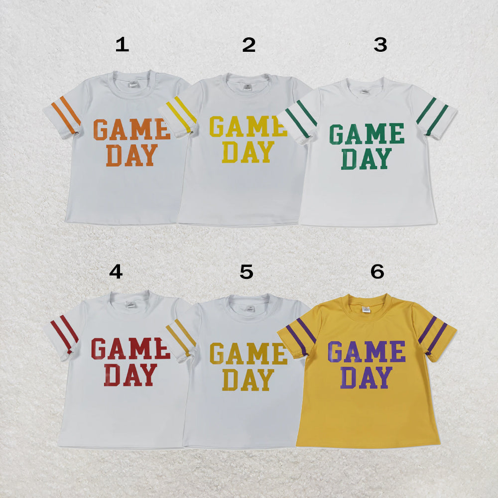 RTS NO MOQ Sibling yoga fabric Baby Girls Game Day Vinyl Sporty Yoga Tee Tops
