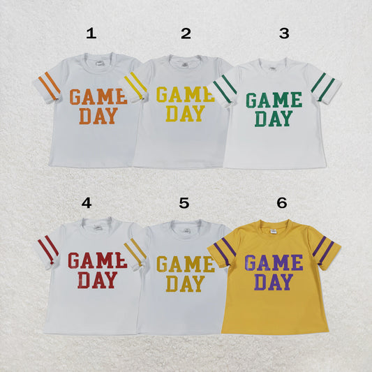 RTS NO MOQ Sibling yoga fabric Baby Girls Game Day Vinyl Sporty Yoga Tee Tops