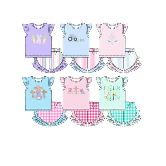 25.12.23 custom each style moq 5 eta 6-8week Sibling Sisters easter baby girl clothes short sleeve shorts sets 6 match family design